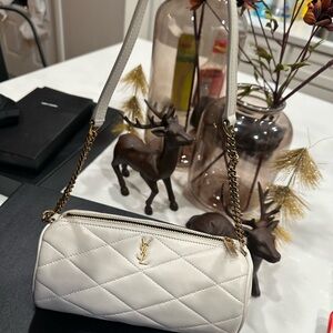 Cream Quilted Small YSL Shoulder Bag